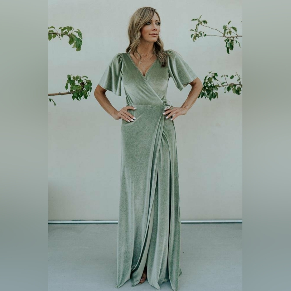 Baltic Born Meghan Velvet Wrap Dress in Sage
